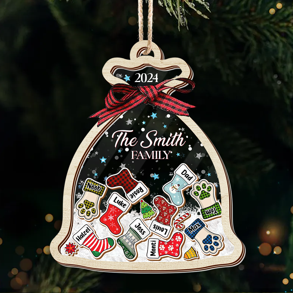 Personalized Shaker Ornament - Christmas Gift For Family - Santa Sack Ornament With Names FC