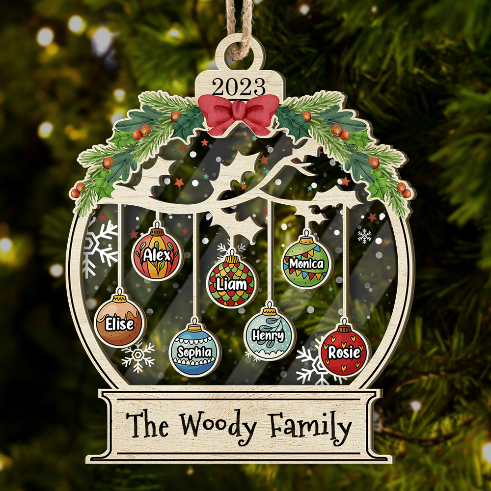 Personalized Wooden & Acrylic Layered Ornament - Christmas Gift For Family - Christmas Ball With Name AC