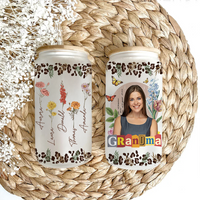 Thumbnail for Personalized Glass Bottle/Frosted Bottle With Lid & Straw - Gift For Mother - Vintage Flower Mother Photo FC