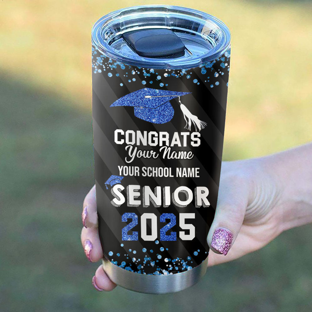 Congratulations Class of 2025 Personalized Glitter Tumbler, Graduation Gift