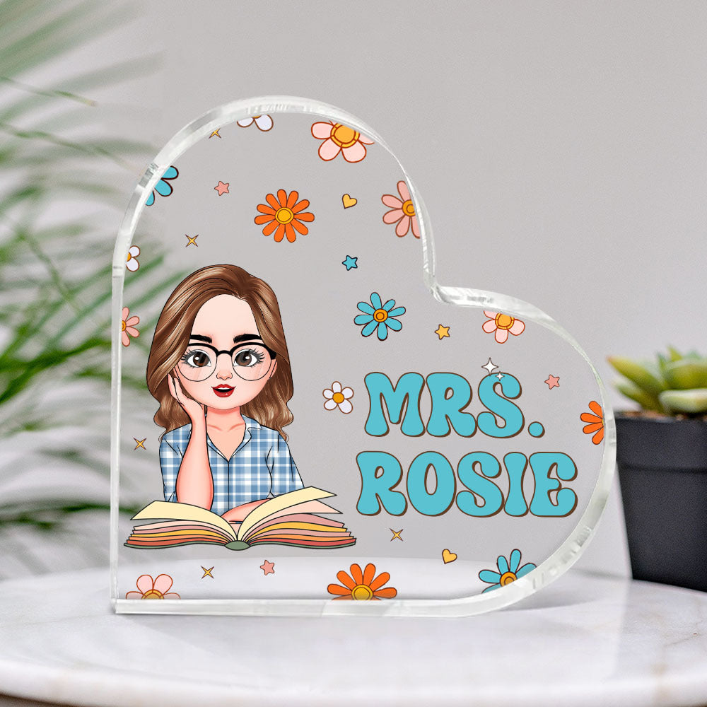 Custom Name With Flowers Retro Magic Heart Shaped Acrylic Plaque, Gift For Her AA