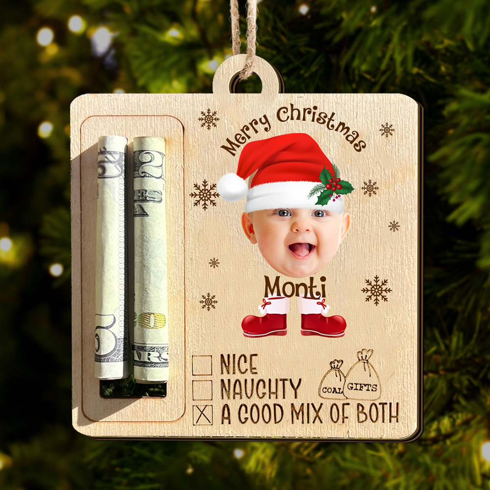 Personalized Money Holder Ornament - Christmas Gift For Family - Baby Photo Christmas Costume AE