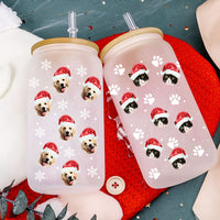 Thumbnail for Personalized Glass Bottle/Frosted Bottle - Christmas Gift For Pet Lovers - Santa Hat With Face Photo AF