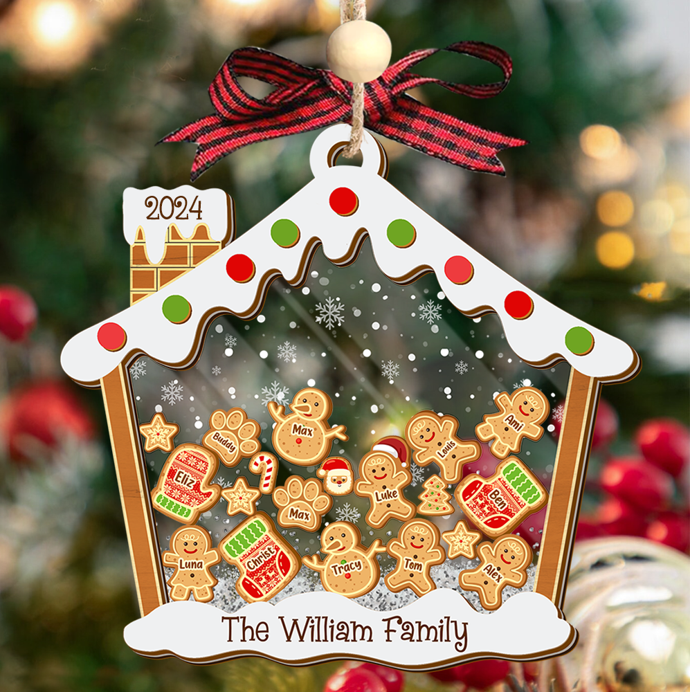 Personalized Shaker Ornament - Christmas Gift For Family - A Candy House With Gingerbreads FC