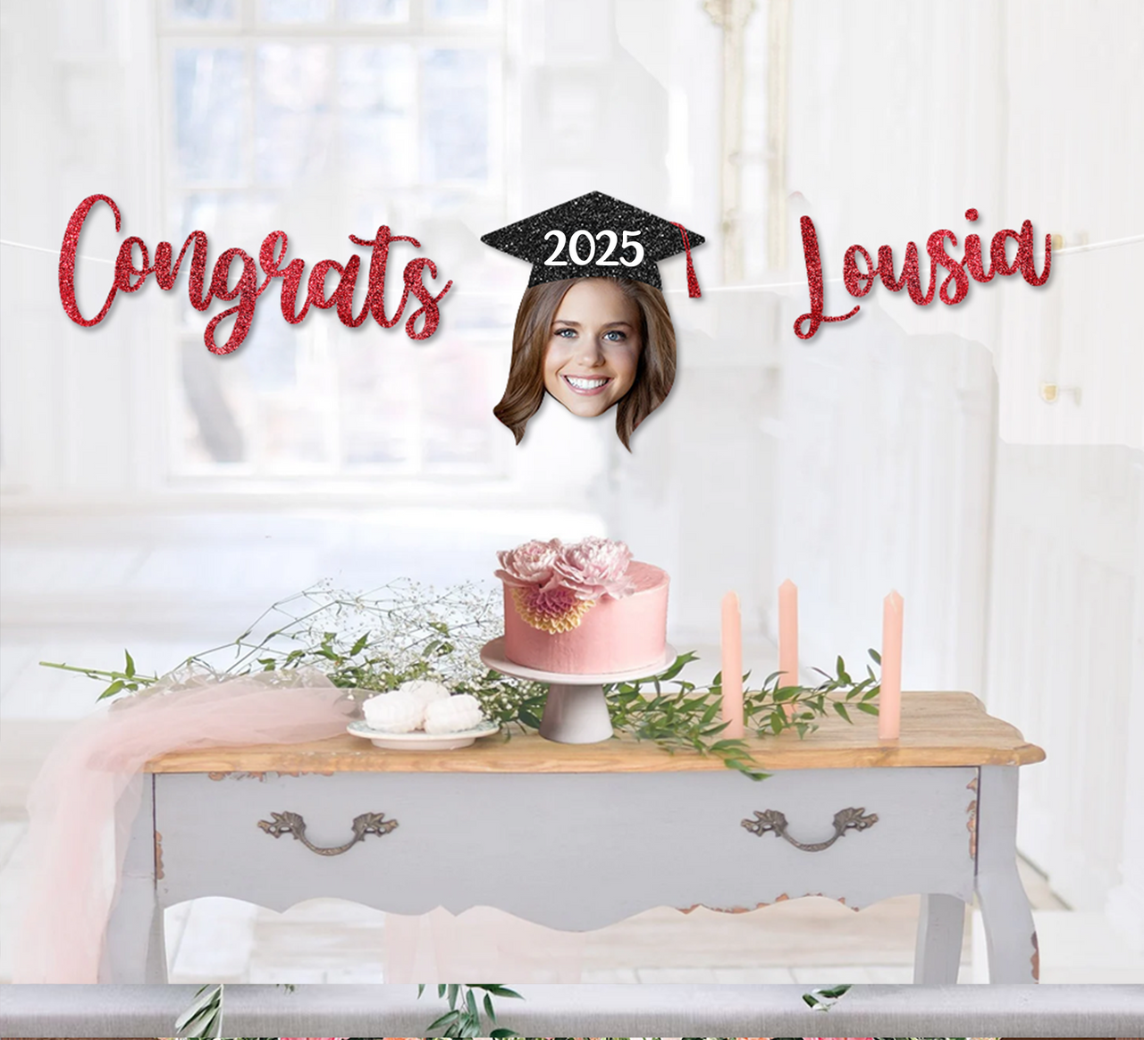 Custom Congrats With Face Photo Glitter Graduation Set Of Banners 2025, Graduation Decorations