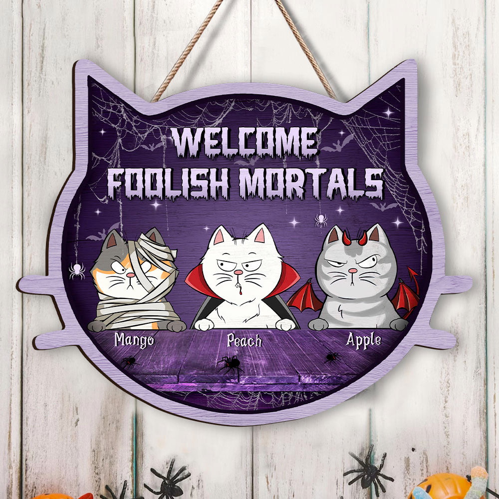 Personalized Cat Shaped Door Sign - Halloween Gift For Cat Lovers - Knock If You Dare AE