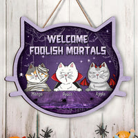 Thumbnail for Personalized Cat Shaped Door Sign - Halloween Gift For Cat Lovers - Knock If You Dare AE