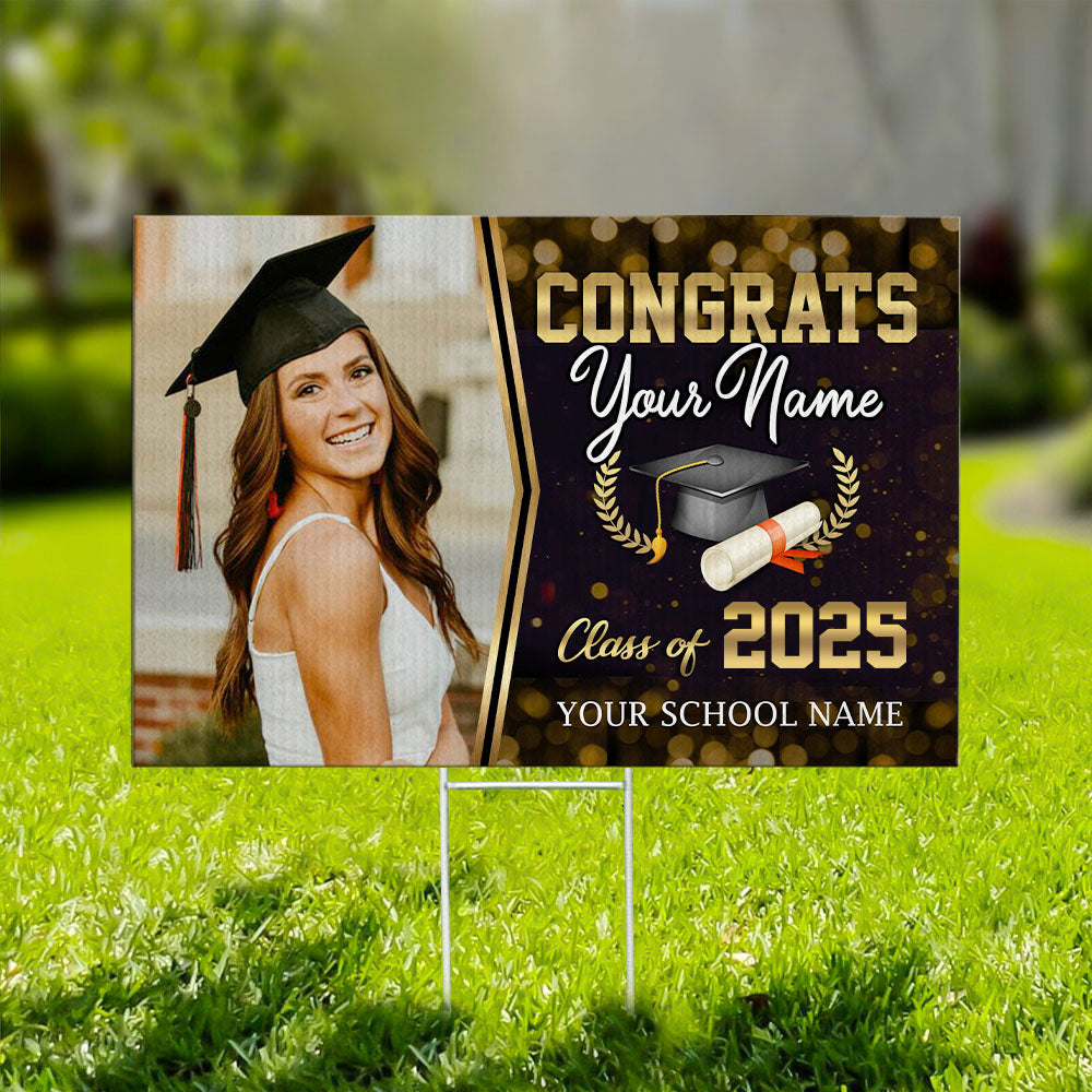 Personalized Metal Pattern Congrats Class Of 2025 Photo Proud Yard Sign, Decoration Graduation Gift