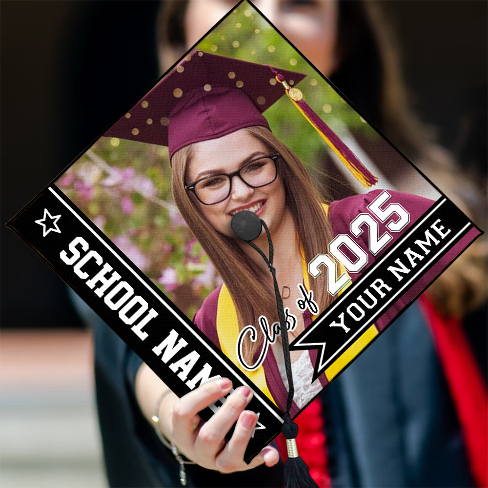 Personalized Class Of 2025 Photo Graduation Cap Topper, Decorations For Grad Cap