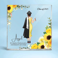 Thumbnail for Custom Girl Name With Flowers Square Acrylic Block Graduation Keepsake, Graduation Gift