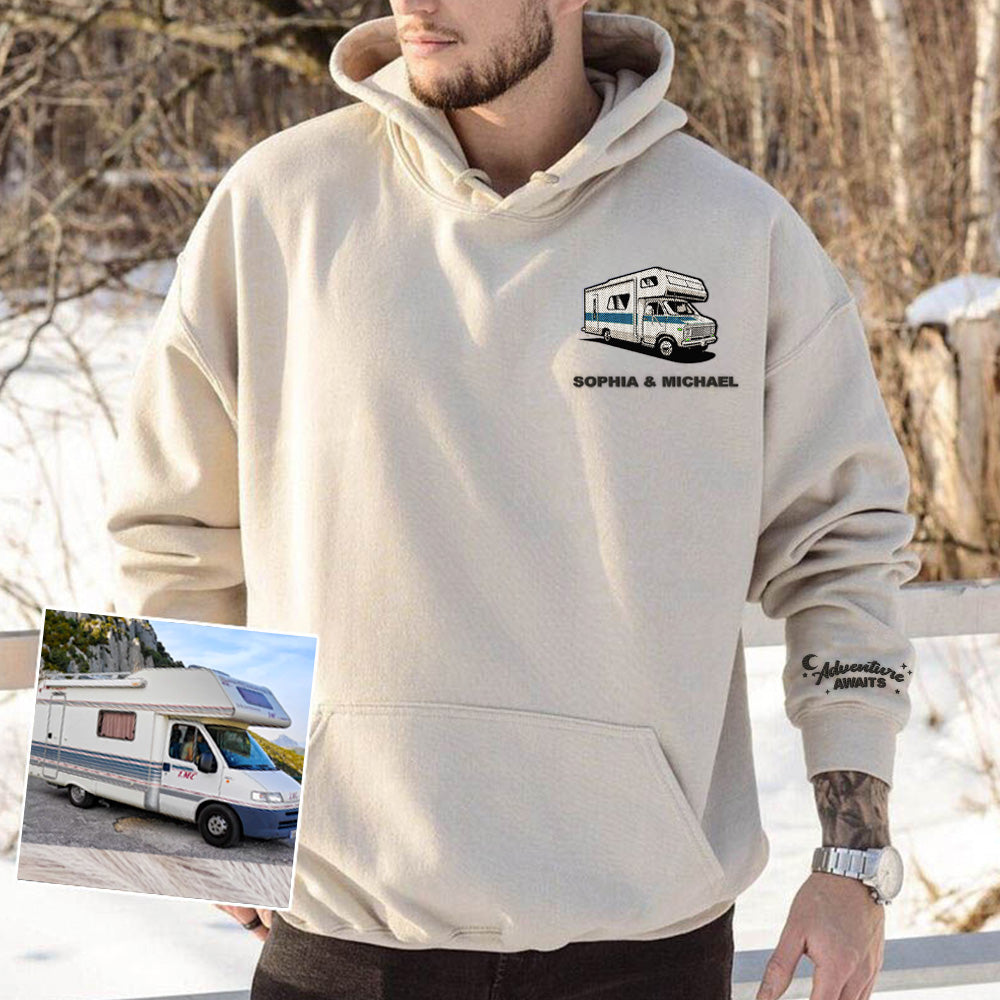 Personalized Embroidered T-shirt, Sweatshirt, Hoodie - Gift For Camping Lovers - Embroidery Camping RV Photo FC