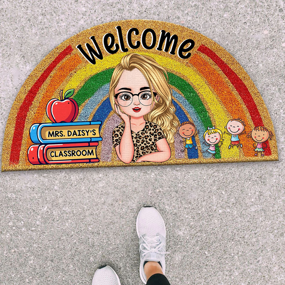 Custom Welcome Teacher Rainbow Shaped Doormat, Gift For Teacher AB