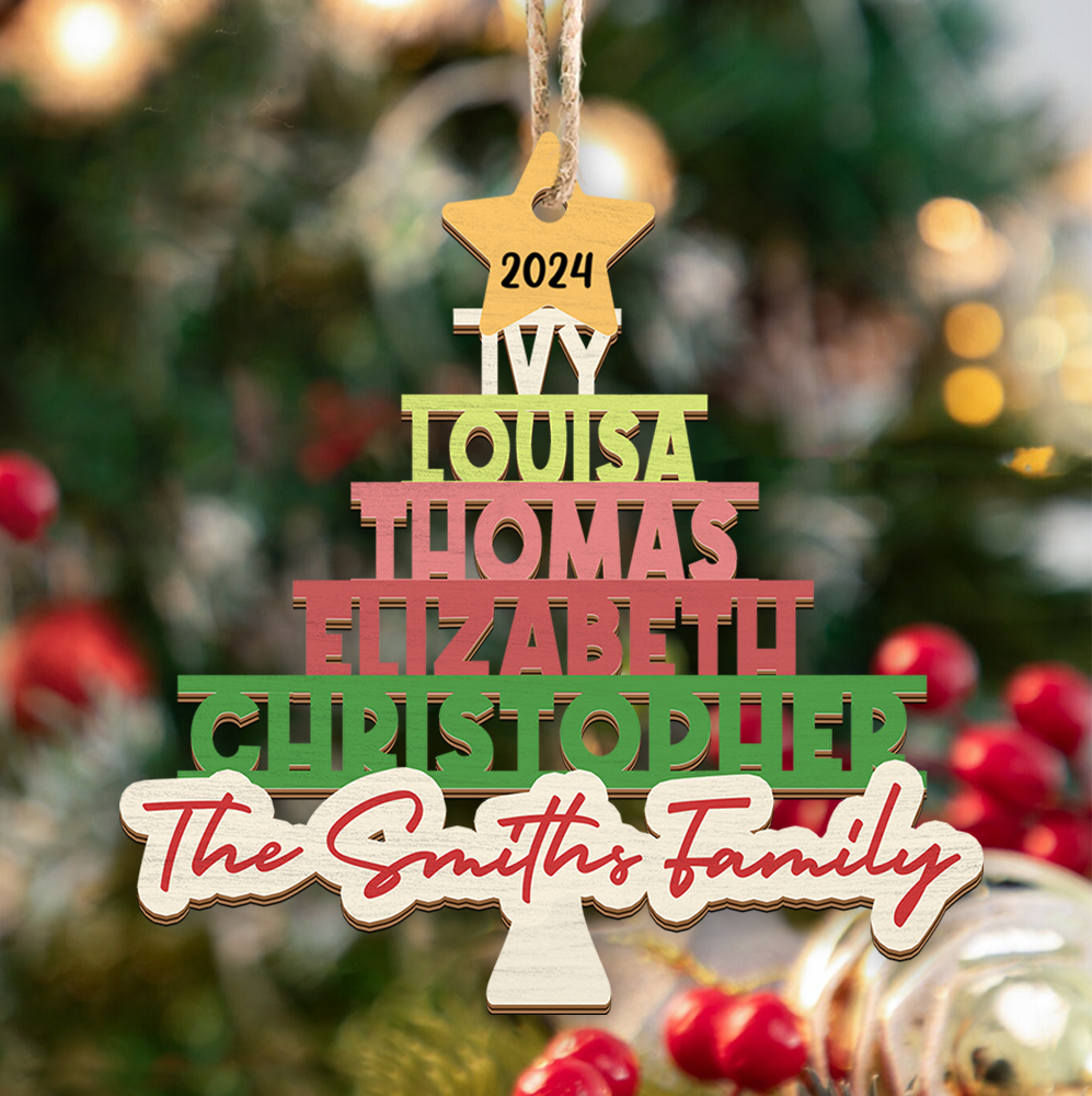 Personalized Wooden Ornament Cutout - Christmas Gift For Family - Multicolor Family Christmas Tree FC