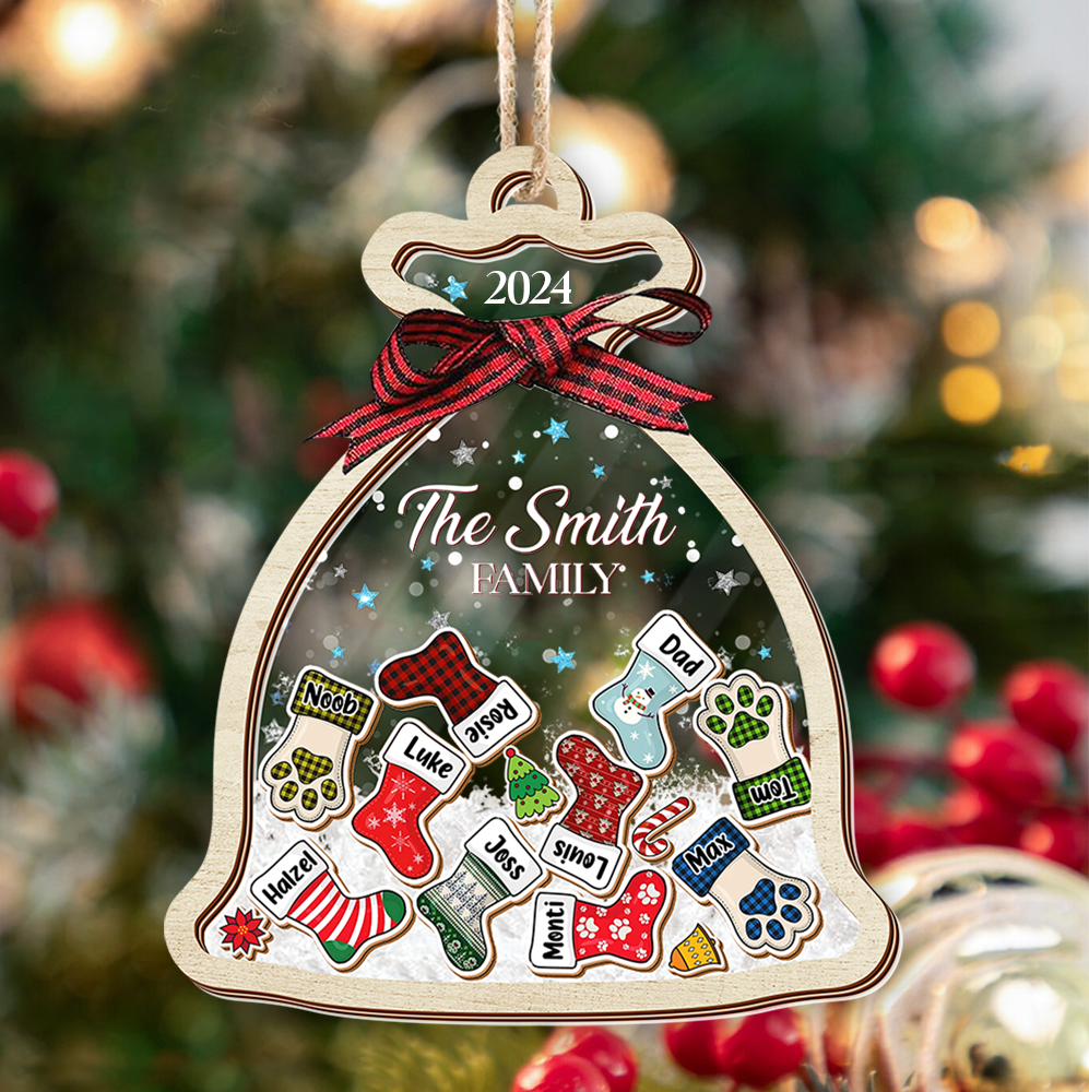 Personalized Shaker Ornament - Christmas Gift For Family - Santa Sack Ornament With Names FC