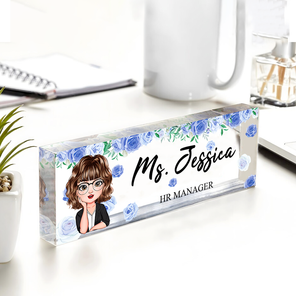 Personalized Teacher Floral Acrylic Name Plate For Desk, Gift For Teacher AI
