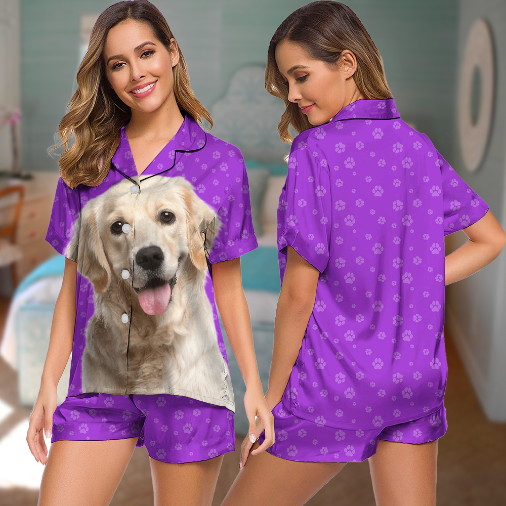 Custom Pet Photo Men And Women Short Pajamas Set, Best Sleepwear For Dog Cat Lovers AB