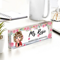 Thumbnail for Personalized Teacher Floral Acrylic Name Plate For Desk, Gift For Teacher AI