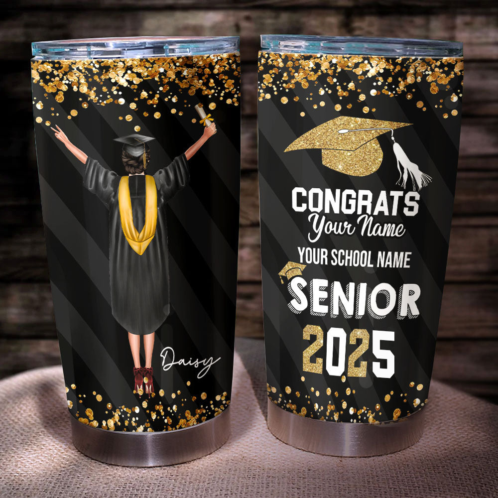 Congratulations Class of 2025 Personalized Glitter Tumbler, Graduation Gift