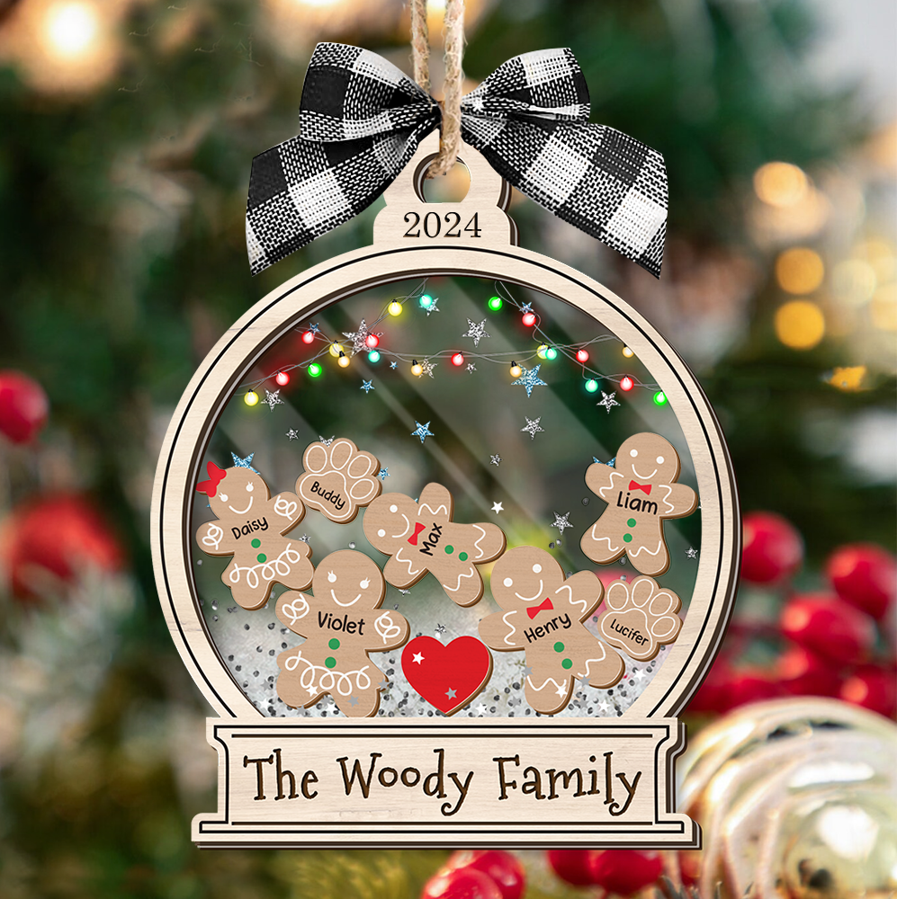 Personalized Shaker Ornament - Christmas Gift For Family - Gingerbread Family Cookies FC