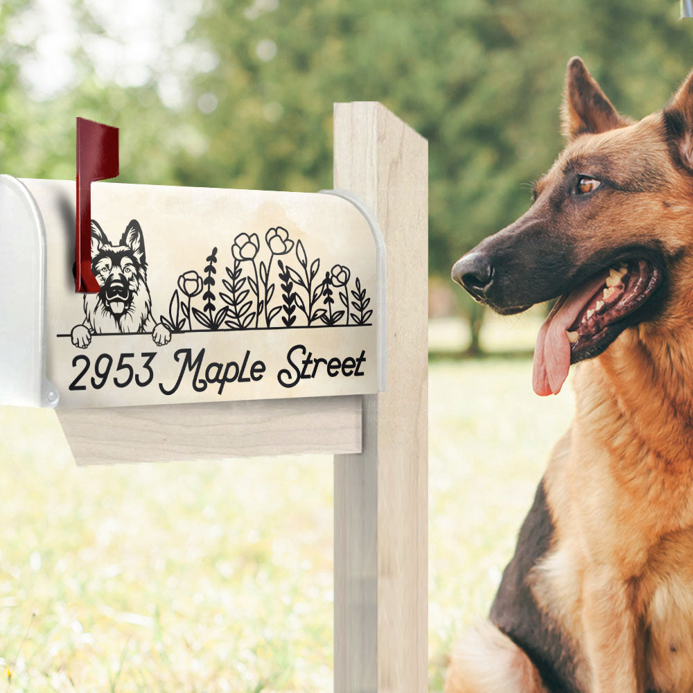 Custom Black Drawing Dog Address Mailbox Cover, Dog Lover Gift AF