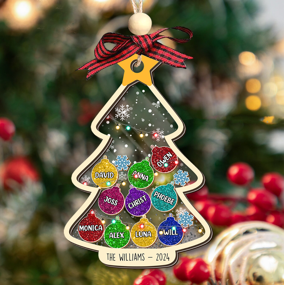 Personalized Shaker Ornament - Christmas Gift For Family - Christmas Tree Colorful Glitter Baubles FC