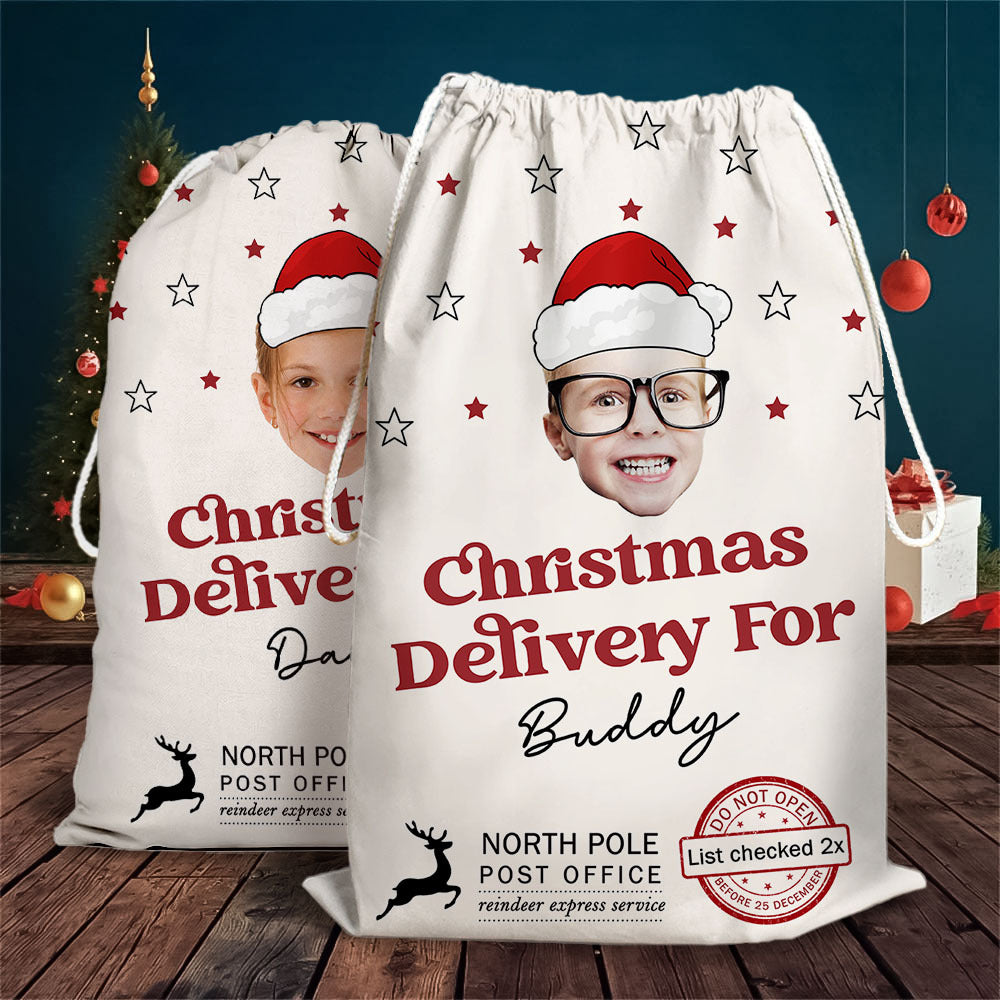 Personalized Santa Sack - Christmas Gift For Family - Upload Face Photo With Santa Hat AB