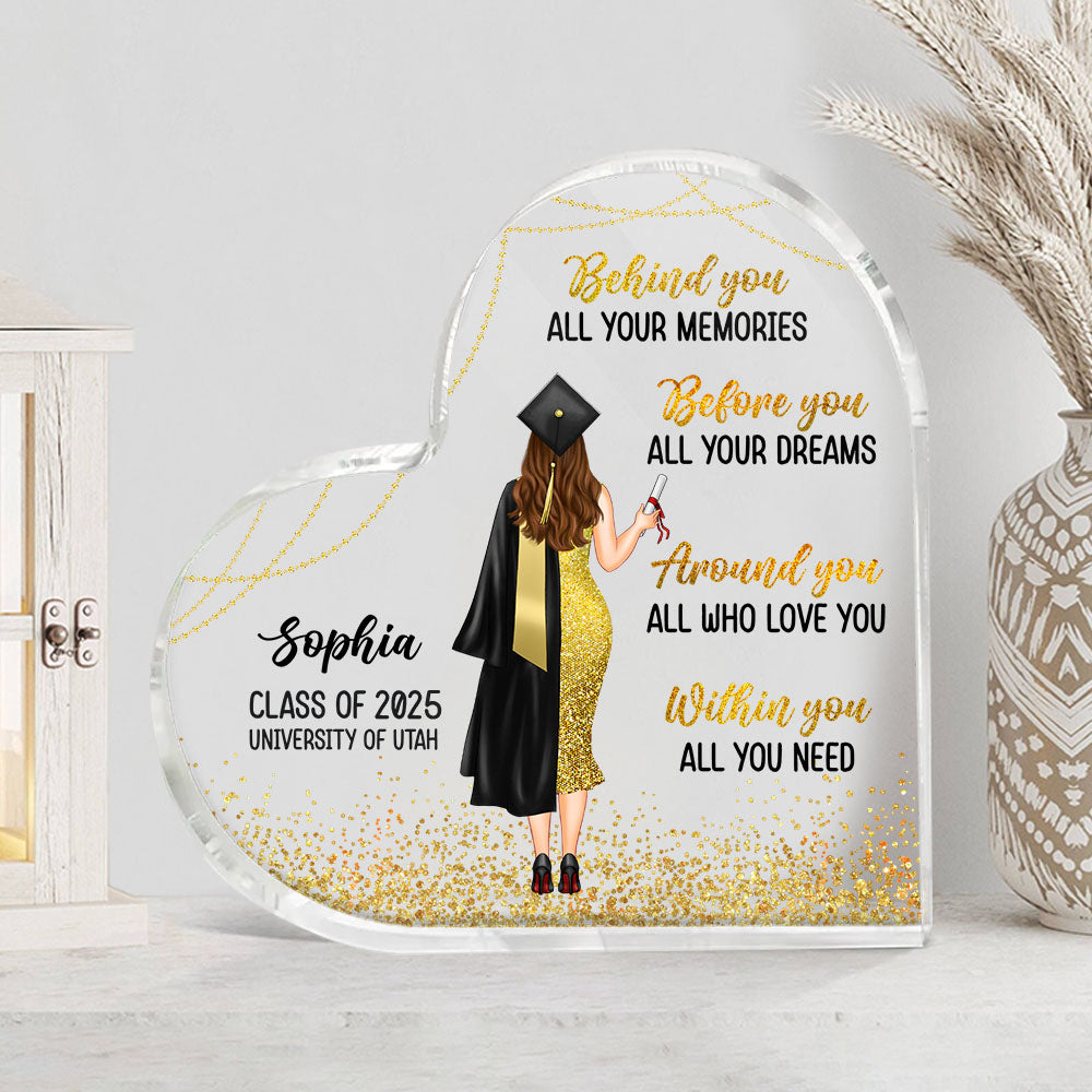 Personalized Class Of 2025 Graduation Girl Heart Shaped Acrylic Plaque, Graduation Gift