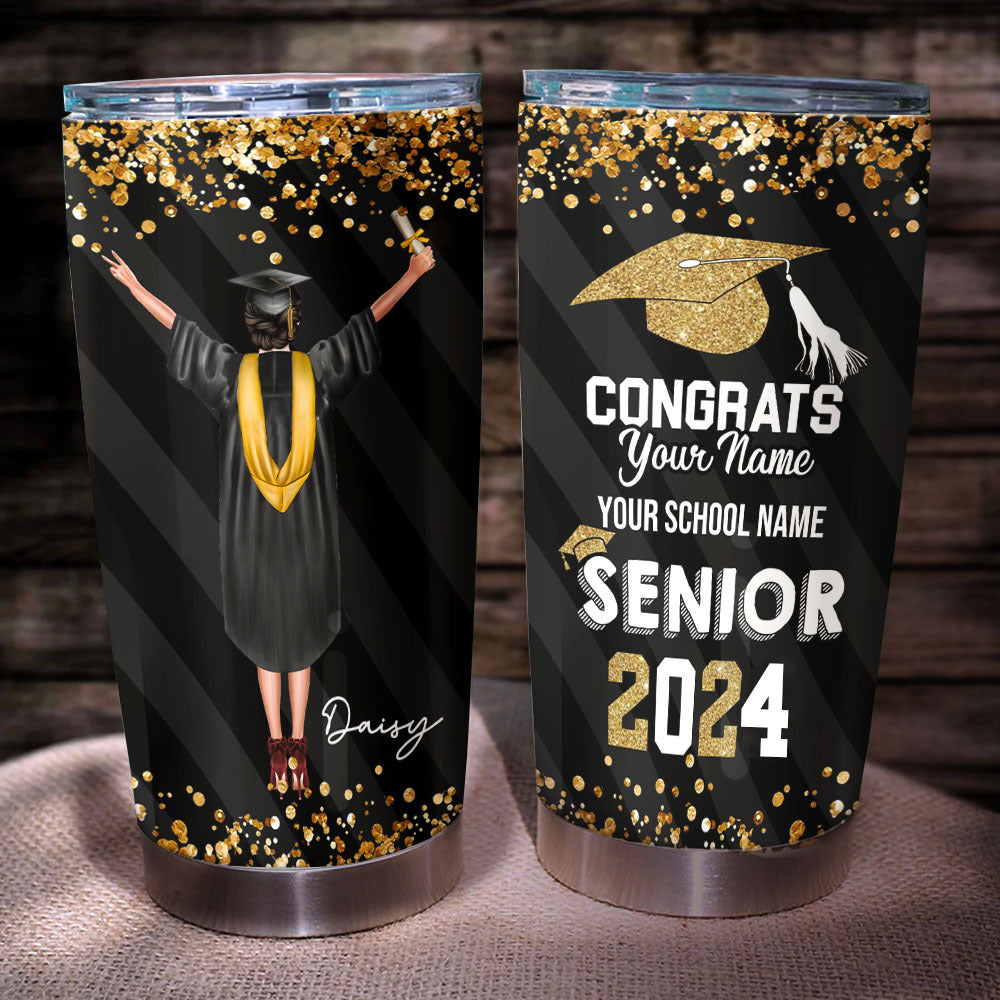 Congratulations Class of 2024 Personalized Glitter Tumbler, Graduation Gift FC