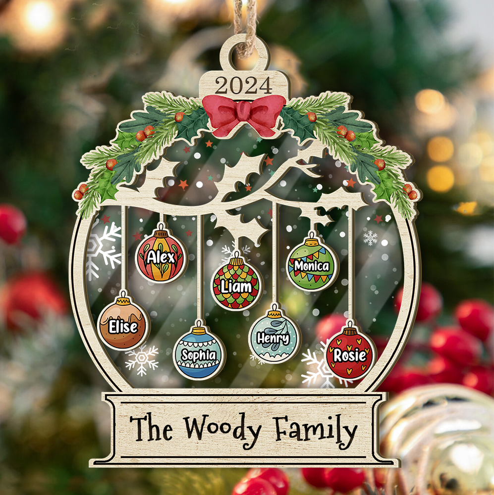 Personalized Wooden & Acrylic Layered Ornament - Christmas Gift For Family - Christmas Ball With Name FC