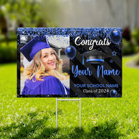 Thumbnail for Custom Photo Congratulations Black & Gold Graduation Lawn Sign, Graduation Decorations FC