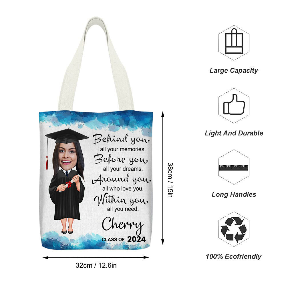 Personalized Face Photo Cut Out 2024 Senior Tote Bag, Graduation Gift