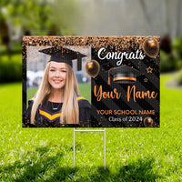 Thumbnail for Custom Photo Congratulations Black & Gold Graduation Lawn Sign, Graduation Decorations FC
