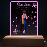 Thumbnail for Custom Happy Graduation 3D LED Light With Rectangular Wooden Base, Graduation Gift