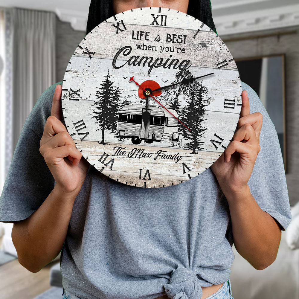 Custom Life Is Better When You're Camping Wall Wooden Clock, Gift For Camper FC