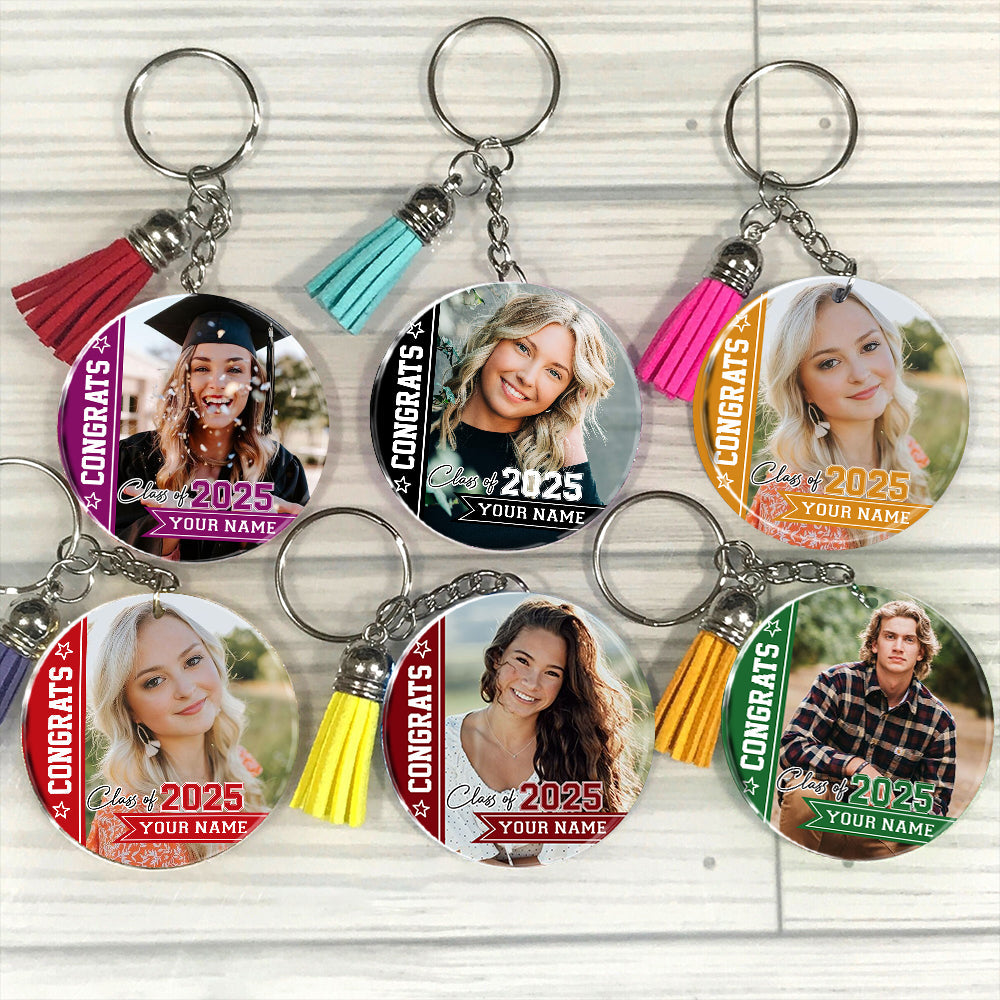 Personalized Congrats Class Of 2025 Acrylic Keychain With Tassel, Graduation Keepsake FC