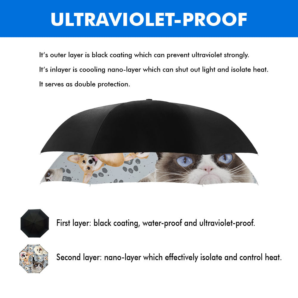 Custom Pet Photo Windproof Reverse Upside Down C-Handle Double Layer Umbrella, Gift For Pet Lover JonxiFon