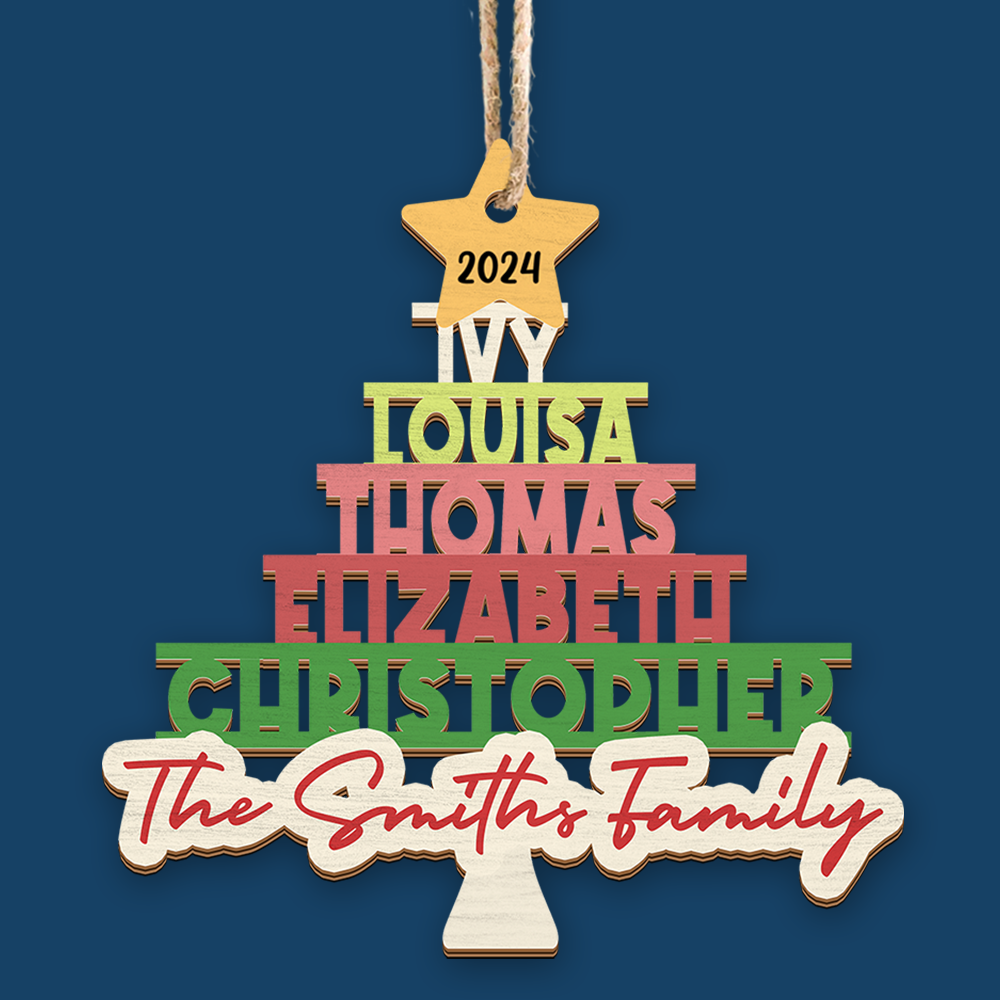 Personalized Wooden Ornament Cutout - Christmas Gift For Family - Multicolor Family Christmas Tree FC