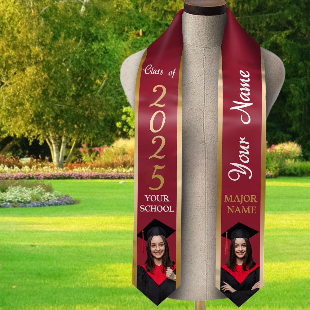 Custom 2 Photos Class of 2024 Graduation Stoles/Sash, Graduation Gift FC