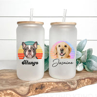 Thumbnail for Custom Retro Style Dog Cat Photo Glass Bottle/Frosted Bottle With Lid & Straw, Pet Lover Gift AF