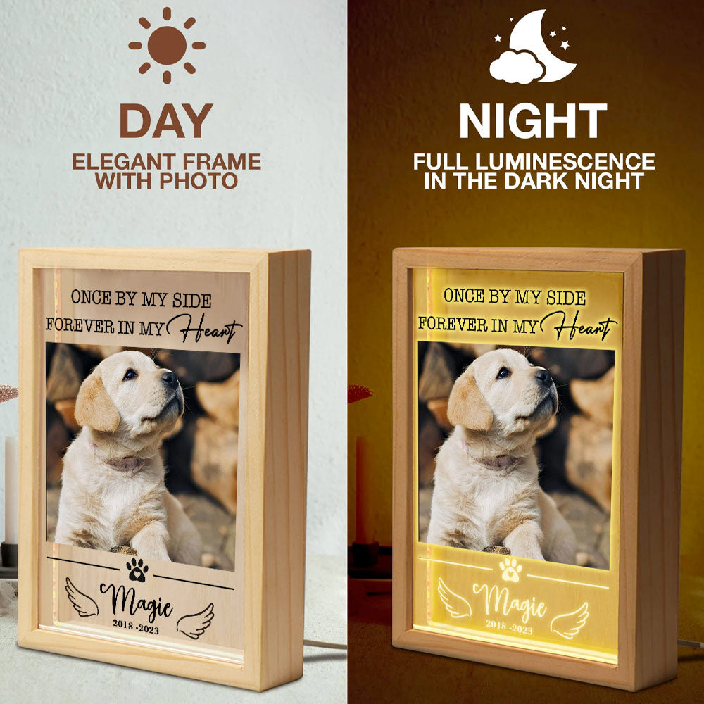 Personalized Wooden Frame Light Box - Memorial Gift For Pet Lover - Forever In My Heart Dog Cat Photo AE