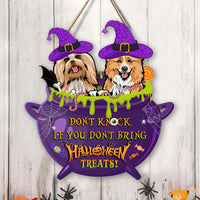 Thumbnail for Personalized Shaped Door Sign - Halloween Gift For Dog Lovers - Don't Knock Dog Witch AE