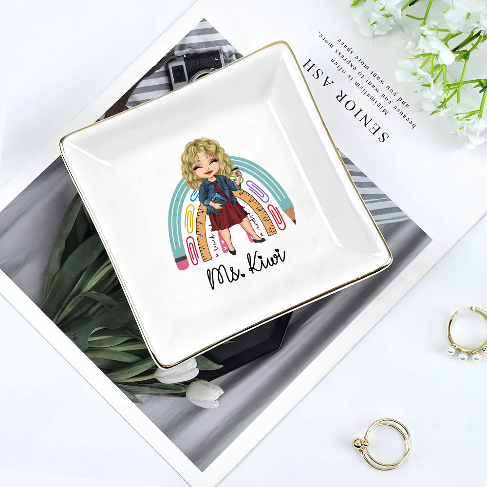 Custom Rainbow Teacher Name Jewelry Ring Dish, Jewelry Tray, Gift For Teacher Trang的产品