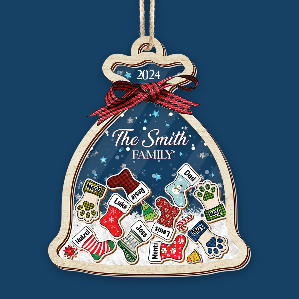 Personalized Shaker Ornament - Christmas Gift For Family - Santa Sack Ornament With Names FC