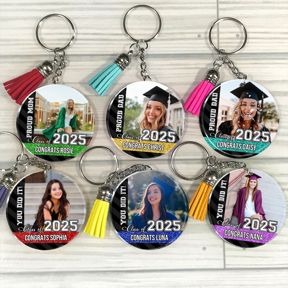 Personalized Proud Family Class of 2025 Graduation Acrylic Keychain With Tassel, Graduation Keepsake