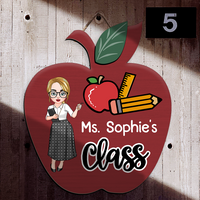 Thumbnail for Personalized Teacher Notebook Paper Apple Shaped Door Sign, Welcome Classroom Door Hanger AE