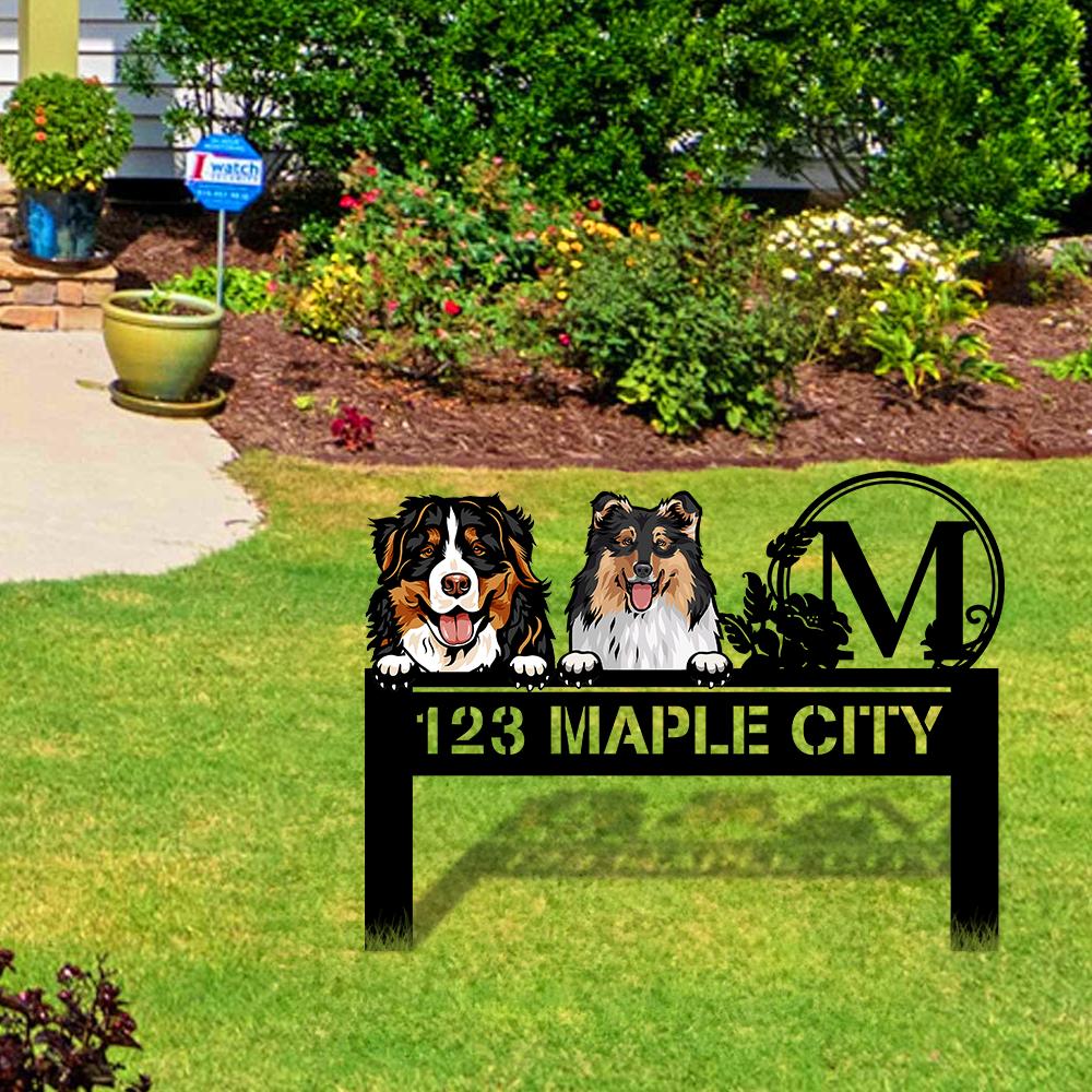 Personalized Metal Yard Sign With Stakes - Gift For Pet Lovers - Dog Cat Address Sign AZ