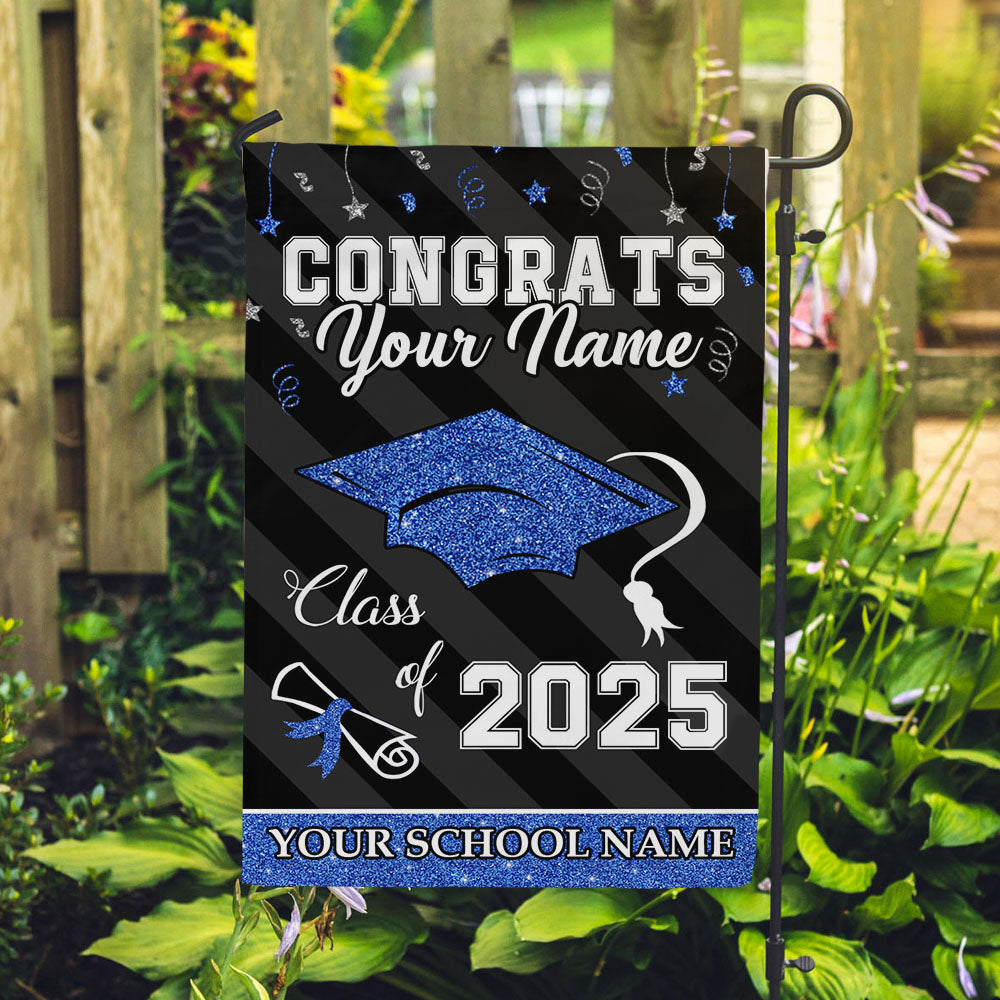 Custom Congrats Class Of 2025 Glitter Graduation Garden Flag, Graduation Decorations