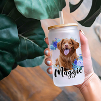 Thumbnail for Personalized Multicolor Floral Butterfly Dog Cat Photo Glass Bottle/Frosted Bottle With Lid & Straw AF