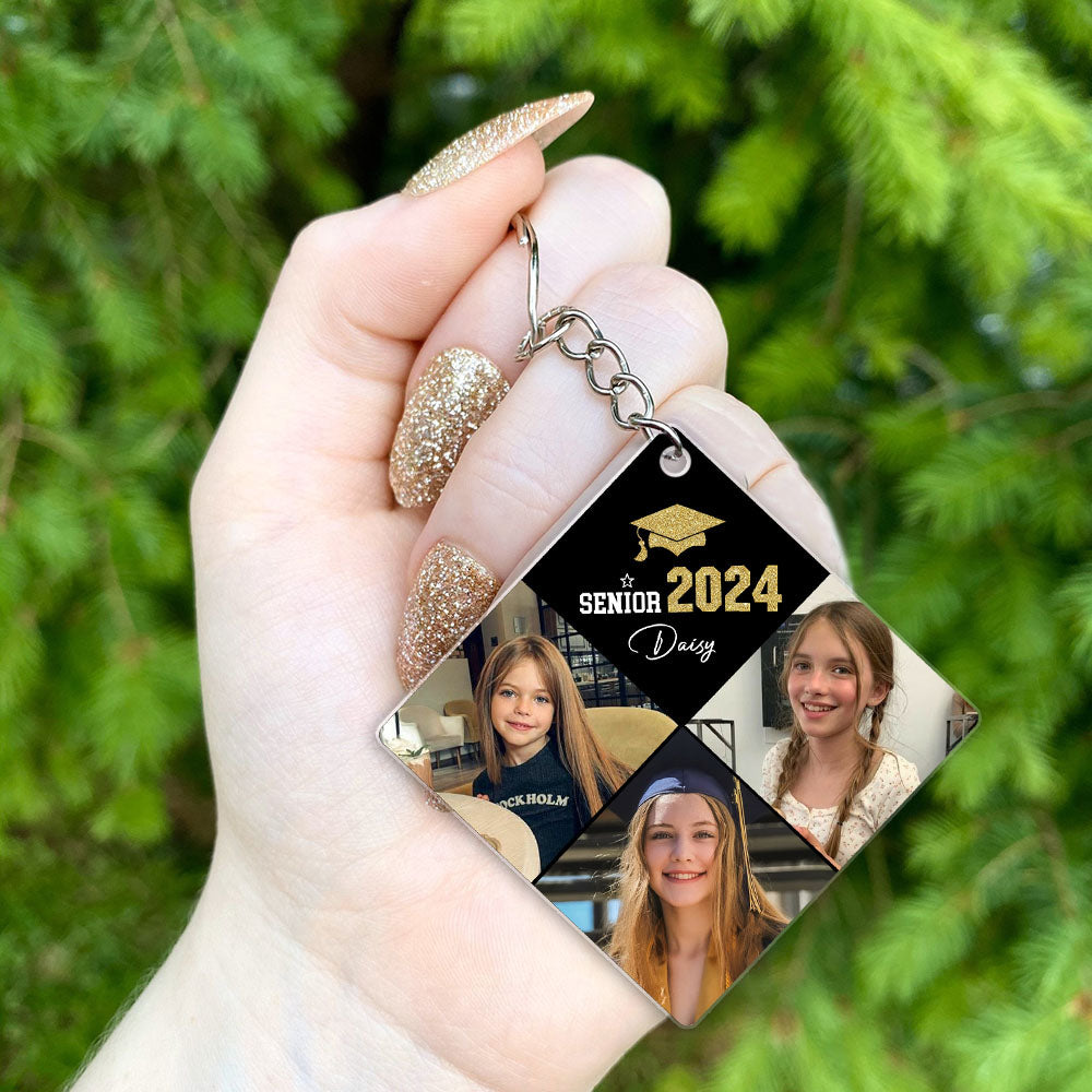 Personalized Graduation Cap Shaped Keychain With Growing-Up Photos, A Unique Graduation Keepsake Gift For 2024 Seniors