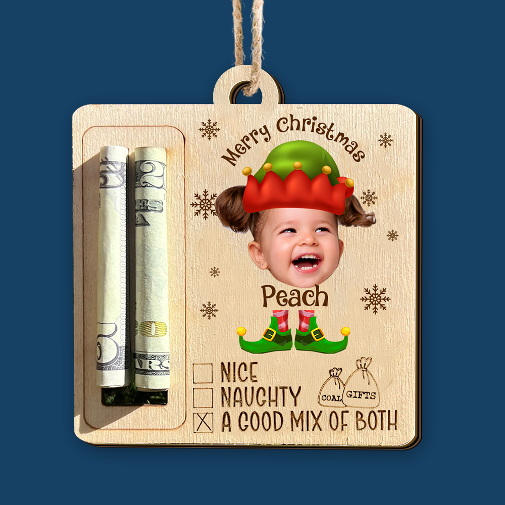 Personalized Money Holder Ornament - Christmas Gift For Family - Baby Photo Christmas Costume AE
